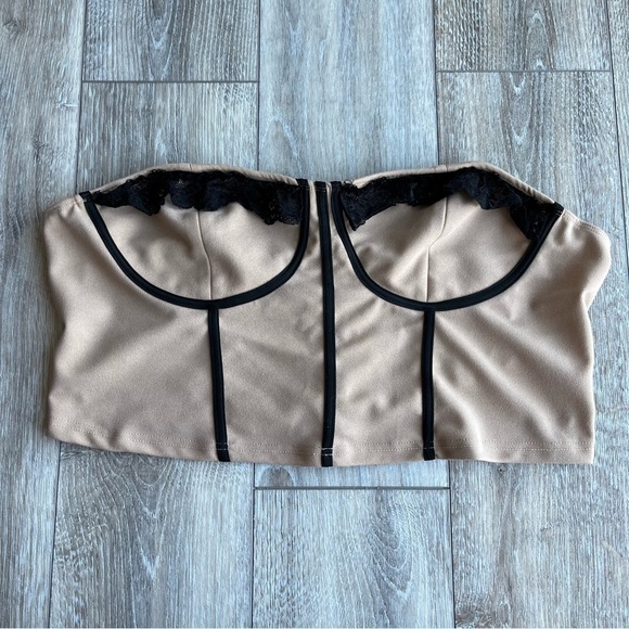 SHEIN SXY Strapless Crop Top Corset Look Size 3XL Tan Black - Picture 1 of 4